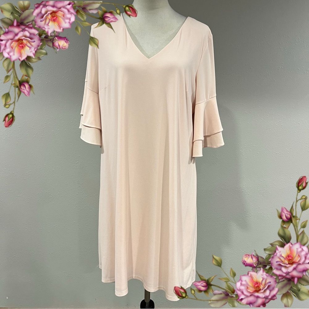 Roz & Ali Elegant Cream V-Neck Ruffle Sleeve mini dress size extra large